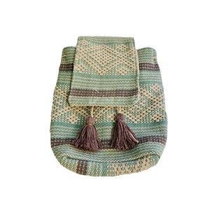 New Handmade Woven Oaxaca Mexico mini blue backpack Boho Hippie Style W/flap